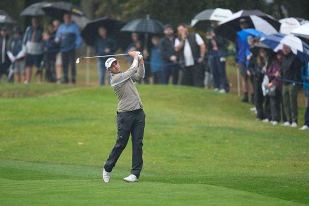 SUTTON COLDFIELD, ENGLAND - AUG 27: Todd Clements (ENG) plays from the first fairway during Round 1 at the 2026 Husqvarna British Masters at The Belfry, Sutton Coalfield on August 27, 2026 in Warwickshire, England The 2026 Husqvarna British Masters