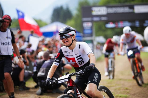 2026 UCI Mountain Bike World Championships Picture by Ed Sykes SWpix.com - 27 08 2026 - Cycling - 2026 UCI Mountain Bike World Championships - Val di Sole, Trentino, Italy - Cross-country Short Track (XCO) - Women Under-23 (U23) - Monique Halter (Switzerland) wins to become World Champion Copyright: x xSWpix.comx(t axPhotographyxHubxLtd)xEdxSykes SWpix.comx SWP-3030-20022