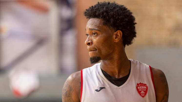 Pictured: Eddie Colbert III of the Würzburg Baskets, August 27, 2026, media training session for the Fitness First Würzburg Baskets 2026–27, Germany, Würzburg, training center, Copyright: HMBxMedia xJulienxBecker