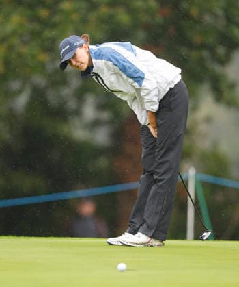 RECORD DATE NOT STATED 27th August 2026; The K Club, Straffan, County Kildare, Ireland: KPMG Womens Irish Open Golf, Round One; Pia Babnik of Slovenia reacts to a missed putt on the 7th green PeterxFitzpatrick