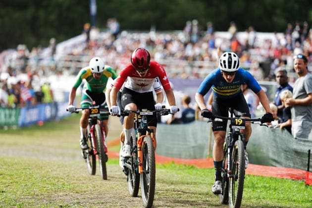 2026 UCI Mountain Bike World Championships Picture by Alex Whitehead SWpix.com - 27 08 2026 - Cycling - 2026 UCI Mountain Bike World Championships - Val di Sole, Trentino, Italy - Cross-country Short Track (XCO) - Men Under-23 (U23) - Mika Comaniuk (Canada), Nils Johansson (Sweden) Copyright: x xSWpix.comx(t axPhotographyxHubxLtd)xAlexxWhitehead SWpix.comx SWP-3030-20064