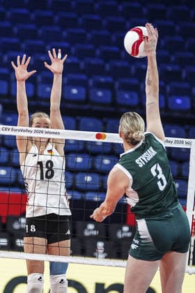 Poland v Germany - CEV EuroVolley 2026 ISTANBUL, TURKIYE - AUGUST 27: Magdalena Stysiak (3) of Poland in action against Leana Grozer (18) of Germany during the CEV EuroVolley 2026 Women Group A match between Poland and Germany at Sinan Erdem Dome in Istanbul, Turkiye on August 27, 2026. Agit Erdi Ulukaya Anadolu Istanbul Turkey. Editorial use only. Please get in touch for any other usage.  Copyright: x2026xAnadoluxAgitxErdixUlukayax