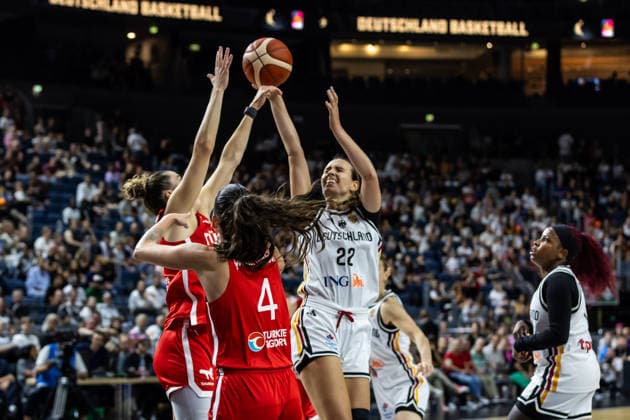 August 27, 2026, GER, Friendly Match, 2026 FIBA Women’s Basketball World Cup, Cologne, Germany vs. Turkey, Emily Bessior (Germany), 22, Cologne, LANXESS arena, North Rhine-Westphalia, Germany