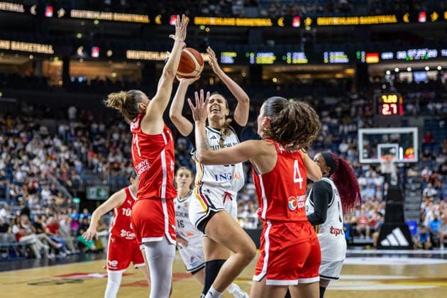 Basketball Cologne, August 27, 2026 Friendly Match Germany GER Turkey TUR Emily Bessoir, Germany, No. 22