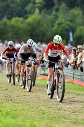 2026 UCI Mountain Bike World Championships Picture by Alex Whitehead SWpix.com - 27 08 2026 - Cycling - 2026 UCI Mountain Bike World Championships - Val di Sole, Trentino, Italy - Cross-country Short Track (XCO) - Women Elite - Emilly Johnston (Canada) Copyright: x xSWpix.comx(t axPhotographyxHubxLtd)xAlexxWhitehead SWpix.comx SWP-3030-20118