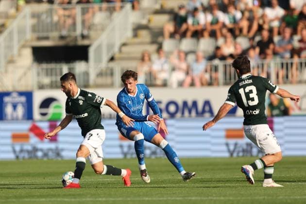 Vakhtang Tchanturishvili of Jablonec and Dan Neil of Rangers during the UEFA Conference League playoff round second leg match at Chance Arena, Jablonec. FK Jablonec v Rangers - UEFA Conference League - Chance Arena, Lanarkshire, Czech - 27 Aug 2026Jablonec Chance Arena Lanarkshire United Kingdom EDITORIAL USE ONLY  Copyright: xRangersxFC Shutterstockx 17121645bc