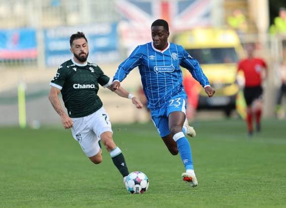 Vakhtang Tchanturishvili of Jablonec and Djeidi Gassama of Rangers during the UEFA Conference League playoff round second leg match at Chance Arena, Jablonec. FK Jablonec v Rangers - UEFA Conference League - Chance Arena, Lanarkshire, Czech - 27 Aug 2026Jablonec Chance Arena Lanarkshire United Kingdom EDITORIAL USE ONLY  Copyright: xRangersxFC Shutterstockx 17121645bd