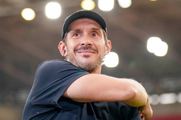 Germany UEFA Conference League Qualifiers: SC Freiburg vs. FC Motherwell, Playoffs 2026–2027, Europa-Park Stadium, Freiburg; Julian Schuster, Coach; SC Freiburg: facial expressions, emotions Copyright: xJOERANxSTEINSIEKx