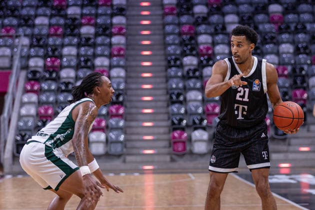 Exhibition Game: Telekom Baskets Bonn vs. VET CONCEPT Gladiators Trier, August 27, 2026; Joel Aminu (Telekom Baskets Bonn) 21 vs. Steven Ashworth (VET CONCEPT Gladiators Trier) 1; Exhibition Game: Telekom Baskets Bonn vs. VET CONCEPT Gladiators Trier, August 27, 2026, Telekom Dome, Bonn Copyright: xBEAUTIFULxSPORTS Derixx