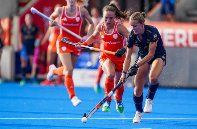 2026-08-27 India v Germany - FIH Hockey World Cup AMSTELVEEN, NETHERLANDS - AUGUST 27: Lisa Post of Netherlands, Delphine Marien of Belgium during the FIH Hockey World Cup match between India and Germany at Wagener Stadion on August 27, 2026 in Amstelveen, Netherlands. Amstelveen Wagener Stadion Netherlands Content not available for redistribution in The Netherlands directly or indirectly through any third parties. Copyright: xAndrexWeeningx