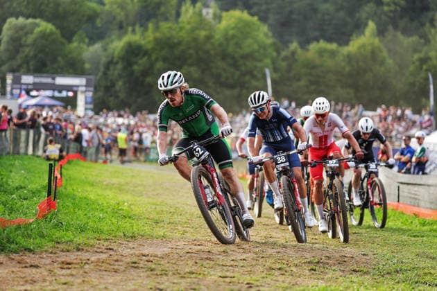 2026 UCI Mountain Bike World Championships Picture by Alex Whitehead SWpix.com - 27 08 2026 - Cycling - 2026 UCI Mountain Bike World Championships - Val di Sole, Trentino, Italy - Cross-country Short Track (XCC) - Men Elite - Christopher Dawson (Ireland) Copyright: x xSWpix.comx(t axPhotographyxHubxLtd)xAlexxWhitehead SWpix.comx SWP-3030-20189