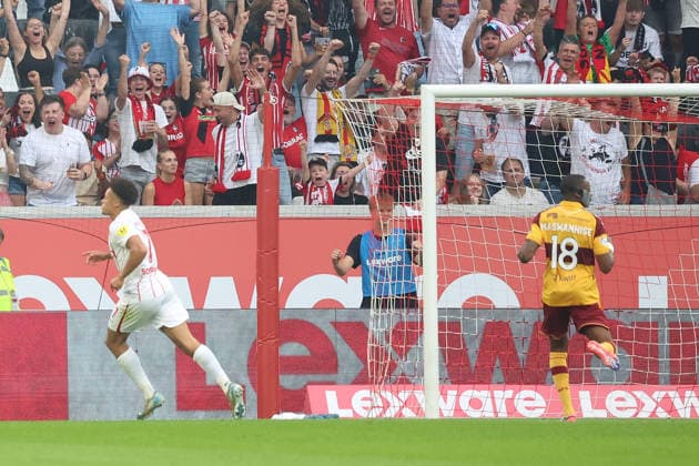 August 27, 2026, xrekx, Soccer Conference League Qualifiers, SC Freiburg vs. FC Motherwell – Goal celebration after Derry Scherhant scored the 1-0 goal for SC Freiburg, Freiburg