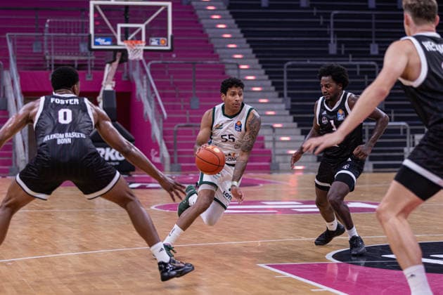 Exhibition Game: Telekom Baskets Bonn vs. VET CONCEPT Gladiators Trier, August 27, 2026 Eli Brooks of the VET CONCEPT Gladiators Trier scores 55 points against the Bonn defense Exhibition Game: Telekom Baskets Bonn vs. VET CONCEPT Gladiators Trier, August 27, 2026, Telekom Dome, Bonn Copyright: xBEAUTIFULxSPORTS Derixx