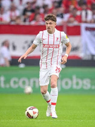 Philipp Treu of SC Freiburg controls the ball during the second leg of the 2026-27 UEFA Conference League playoff round match between Sport Club Freiburg and Motherwell at Stadion am Wolfswinkel on August 27, 2026, in Freiburg, Germany. Photo by Harry Langer, DeFodi Images