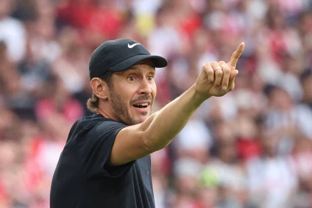 August 27, 2026, xrekx, Soccer Conference League Qualifiers, SC Freiburg vs. FC Motherwell Julian Schuster, SC Freiburg coach, gives instructions, gesticulates, uses his arms to gesture, Freiburg
