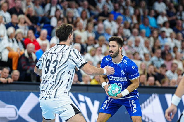 Veron Nacinovic, THW Kiel, 93; Tim Suton, TBV Lemgo Lippe, 23 (GER); THW Kiel vs. TBV Lemgo Lippe, Handball, 1st Bundesliga, Matchday 1, 2026–2027 Season, August 27, 2026 GER, THW Kiel vs. TBV Lemgo Lippe, Handball, 1st Bundesliga, Matchday 1, 2026–2027 season, August 27, 2026 Kiel Copyright: xEibner-Pressefoto MarcelxvonxFehrnx EP_MFN