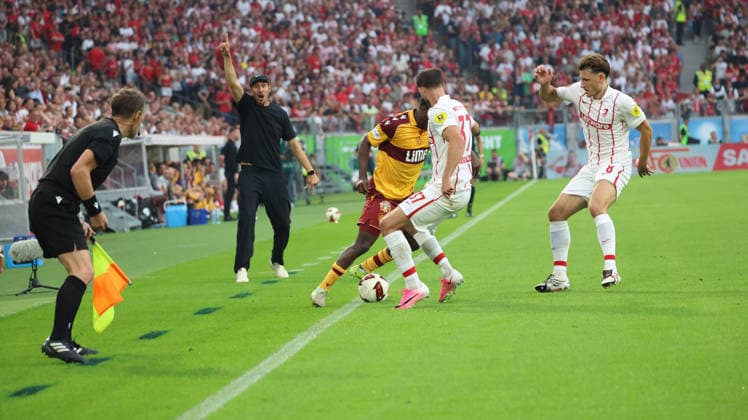 August 27, 2026, xrekx, Soccer Conference League Qualifiers, SC Freiburg vs. Motherwell FC – Ibrahim Said (Motherwell FC), Maximilian Eggestein (SC Freiburg), Max Rosenfelder (SC Freiburg) – Tackle, Action, Battle for the Ball, Freiburg