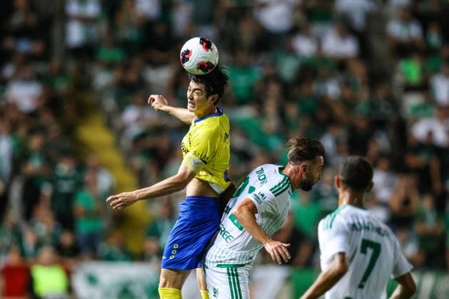 STVV s Shogo Taniguchi is pictured in action during a soccer game between Cypriot AC Omonia Nicosia and Belgian soccer team Sint-Truidense V.V., Thursday 27 August 2026 in Nicosie, Cyprus, on the return leg of the play-off round for the UEFA Europa League league phase. STVV won the first leg 1-0. BRUNOxFAHY  x184501586x