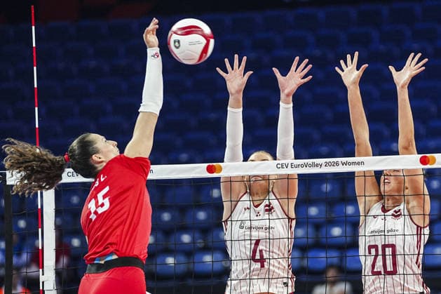 Latvia v Hungary - CEV EuroVolley 2026 ISTANBUL, TURKIYE - AUGUST 27: Marta Levinska (4) of Latvia in action against Lilla Kiss (15) of Hungary during the CEV EuroVolley 2026 Women Group A match between Poland and Germany at Sinan Erdem Dome in Istanbul, Turkiye on August 27, 2026. Agit Erdi Ulukaya Anadolu Istanbul Turkey. Editorial use only. Please get in touch for any other usage.  Copyright: x2026xAnadoluxAgitxErdixUlukayax