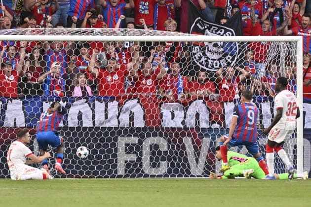 Football Europa League second leg of the fourth qualifying round match. Viktoria Plzen vs Crvena Zvezda Belgrade in Pilsen, Czech Republic, August 27, 2026. Prince Adu of Viktoria Plzen scores. (CTKxPhoto MiroslavxChaloupka) CTKPhotoP2026082707359  CTKPhotoP2026082707359