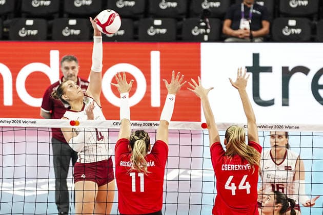 Latvia v Hungary - CEV EuroVolley 2026 ISTANBUL, TURKIYE - AUGUST 27: Marta Levinska (4) of Latvia in action against Reka Bozoki Szedmak (11) of Hungary during the CEV EuroVolley 2026 Women Group A match between Poland and Germany at Sinan Erdem Dome in Istanbul, Turkiye on August 27, 2026. Agit Erdi Ulukaya Anadolu Istanbul Turkey. Editorial use only. Please get in touch for any other usage.  Copyright: x2026xAnadoluxAgitxErdixUlukayax
