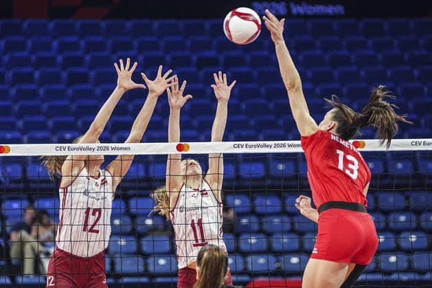 Latvia v Hungary - CEV EuroVolley 2026 ISTANBUL, TURKIYE - AUGUST 27: Paula Neciporuka (11) of Latvia in action against Anett Nemeth (13) of Hungary during the CEV EuroVolley 2026 Women Group A match between Poland and Germany at Sinan Erdem Dome in Istanbul, Turkiye on August 27, 2026. Agit Erdi Ulukaya Anadolu Istanbul Turkey. Editorial use only. Please get in touch for any other usage.  Copyright: x2026xAnadoluxAgitxErdixUlukayax