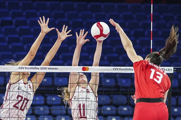 Latvia v Hungary - CEV EuroVolley 2026 ISTANBUL, TURKIYE - AUGUST 27: Paula Neciporuka (11) of Latvia in action against Anett Nemeth (13) of Hungary during the CEV EuroVolley 2026 Women Group A match between Poland and Germany at Sinan Erdem Dome in Istanbul, Turkiye on August 27, 2026. Agit Erdi Ulukaya Anadolu Istanbul Turkey. Editorial use only. Please get in touch for any other usage.  Copyright: x2026xAnadoluxAgitxErdixUlukayax