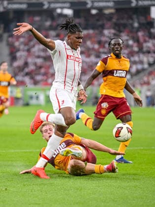 Cyriaque Irià of SC Freiburg and Ewan Wilson of Motherwell FC battle for the ball during the second leg of the 2026-27 UEFA Conference League Playoff Round match between Sport Club Freiburg and Motherwell at Stadion am Wolfswinkel on August 27, 2026 in Freiburg, Germany. Photo by Harry Langer, DeFodi Images