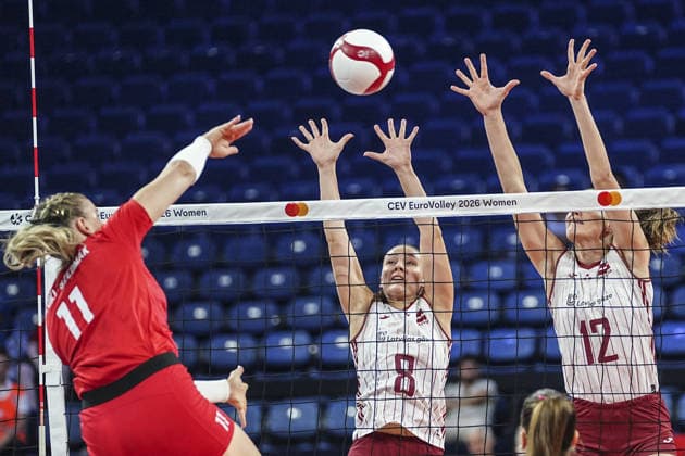 Latvia v Hungary - CEV EuroVolley 2026 ISTANBUL, TURKIYE - AUGUST 27: Elvita Dolotova (8) of Latvia in action against Reka Bozoki Szedmak (11) of Hungary during the CEV EuroVolley 2026 Women Group A match between Poland and Germany at Sinan Erdem Dome in Istanbul, Turkiye on August 27, 2026. Agit Erdi Ulukaya Anadolu Istanbul Turkey. Editorial use only. Please get in touch for any other usage.  Copyright: x2026xAnadoluxAgitxErdixUlukayax