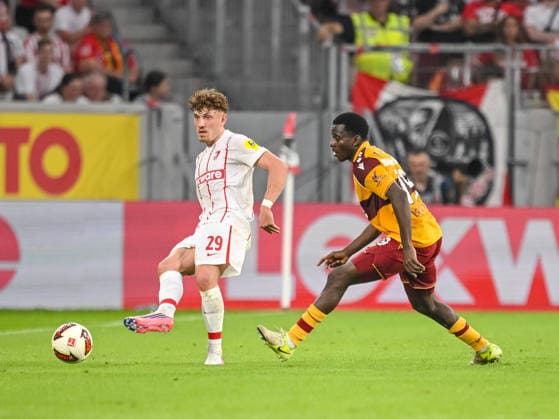Philipp Treu of SC Freiburg and Ibrahim Said of Motherwell FC battle for the ball during the second leg of the 2026-27 UEFA Conference League Playoff Round match between Sport Club Freiburg and Motherwell at Stadion am Wolfswinkel on August 27, 2026, in Freiburg, Germany. Photo by Harry Langer, DeFodi Images
