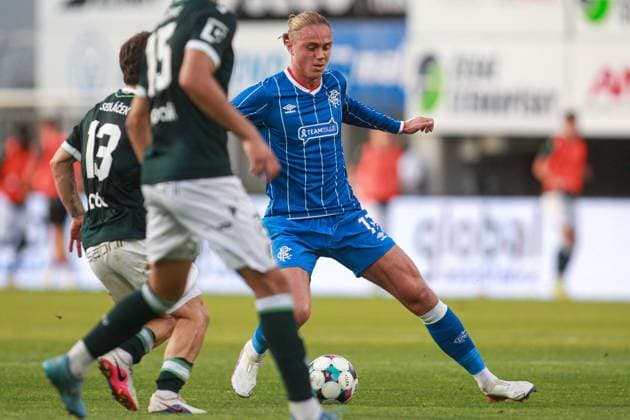 Thelo Aasgaard of Rangers on the ball Jablonec v Rangers, UEFA Conference League, Play-Off Round, Second Leg, Football, Stadion Strelnice, Jablonec nad Nisou, Czechia - 27 Aug 2026Jablonec nad Nisou Stadion Strelnice Germany  Copyright: xMilanxKammermayer Shutterstockx 17118931z