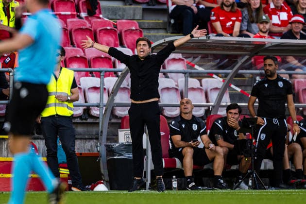 August 27, 2026: PAOK head coach Alessio Lisci during the UEFA Conference League playoff match between Brann and PAOK on August 27, 2026 in Bergen. Photo by Marius Simensen. BILDBYRAN COP 238 bbeng brann football fotball fotboll paok play off skb soccer uecl uefa conference league  Copyright: MARIUSxSIMENSEN BB260827BB629