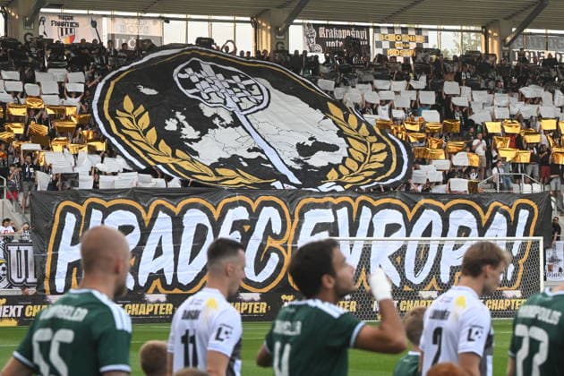 Football Conference League second leg of 4th qualifying round match: FC Hradec Kralove vs Panathinaikos Athens in Hradec Kralove, Czech Republic, August 27, 2026. Fans of FC Hradec Kralove in action. (CTKxPhoto JosefxVostarek) CTKPhotoP2026082707319  CTKPhotoP2026082707319