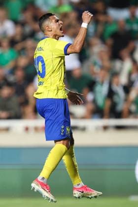STVV s Ilias Sebaoui celebrates after scoring during a soccer game between Cypriot AC Omonia Nicosia and Belgian soccer team Sint-Truidense V.V., Thursday 27 August 2026 in Nicosie, Cyprus, on the return leg of the play-off round for the UEFA Europa League league phase. STVV won the first leg 1-0. BRUNOxFAHY  x184501963x