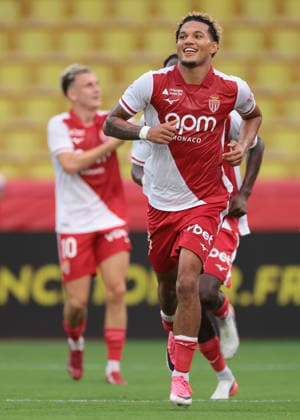 AS Monaco v Gornik Zabre - UEFA Conference League - Season 2026-2027 Monaco, Monaco, 27th August 2026. Paris Brunner of AS Monaco celebrates with team mate Mamadou Coulibaly after scoring to give the side a 1-0 lead during the AS Monaco vs Gornik Zabre UEFA Conference League match at Stade Louis II, Monaco. Picture credit should read: Jonathan Moscrop Monaco Stade Louis II Monaco