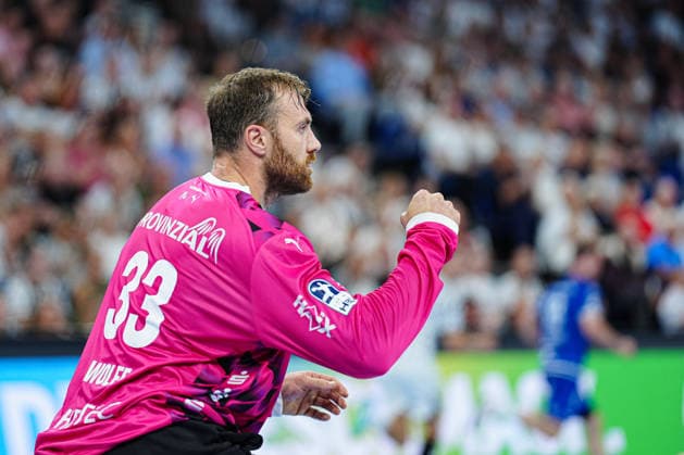 Celebration after a save by Andreas Wolff, THW Kiel, 33 GER, THW Kiel vs. TBV Lemgo Lippe, Handball, 1st Bundesliga, Matchday 1, 2026–2027 Season, August 27, 2026 GER, THW Kiel vs. TBV Lemgo Lippe, Handball, 1st Bundesliga, Matchday 1, 2026–2027 Season, August 27, 2026 Kiel Copyright: xEibner-Pressefoto MarcelxvonxFehrnx EP_MFN