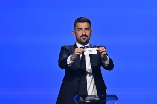 UEFA Champions League 2026-2027 League Phase Draw MONACO - AUGUST 27: Spanish former football player David Villa shows the paper slip of Sabah FC during the draw ceremony for the league phase of the 2026-2027 UEFA Champions League football tournament at the Grimaldi Forum in the Principality of Monaco on August 27, 2026. Mustafa Yalcin Anadolu Monaco Monaco. Editorial use only. Please get in touch for any other usage.  Copyright: x2026xAnadoluxMustafaxYalcinx
