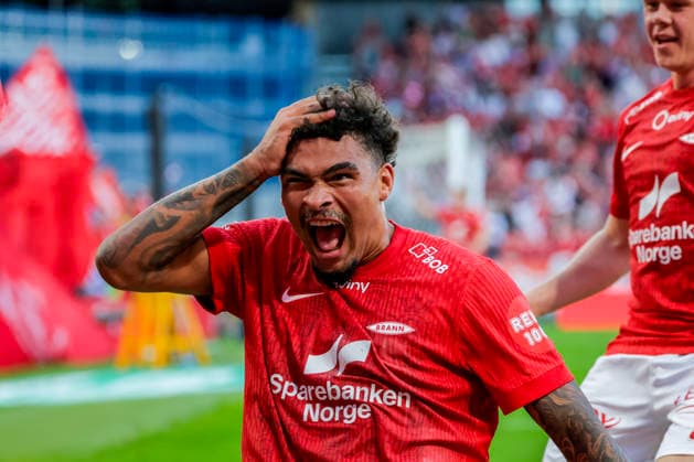 UEFA Conference League Qualifiers 2026: Brann vs. PAOK, Bergen, August 27, 2026. Brann’s Noah Holm celebrates his 10th goal during the Conference League playoff soccer match between SK Brann and PAOK at Brann Stadium. Photo: Paul S. Amundsen, NTB, Bergen, Norway. EDEDITORIAL USE ONLY; RESTRICTED USE FOR BETTING COMPANIES  Copyright: xPaulxS.xAmundsenx xNTBx