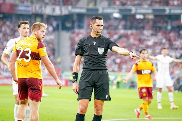 Germany UEFA Conference League Qualifiers: SC Freiburg vs. FC Motherwell, Playoffs 2026–2027, Europa-Park Stadium, Freiburg; Referee: Andrea Colombo (Italy); Facial expressions, emotions, gestures, body language Copyright: xJOERANxSTEINSIEKx