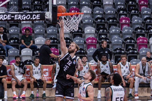 Exhibition Game: Telekom Baskets Bonn vs. VET CONCEPT Gladiators Trier, August 27, 2026 Melvin Jostmann of Telekom Baskets Bonn scores 12 points near the basket Exhibition Game: Telekom Baskets Bonn vs. VET CONCEPT Gladiators Trier, August 27, 2026, Telekom Dome, Bonn Copyright: xBEAUTIFULxSPORTS Derixx