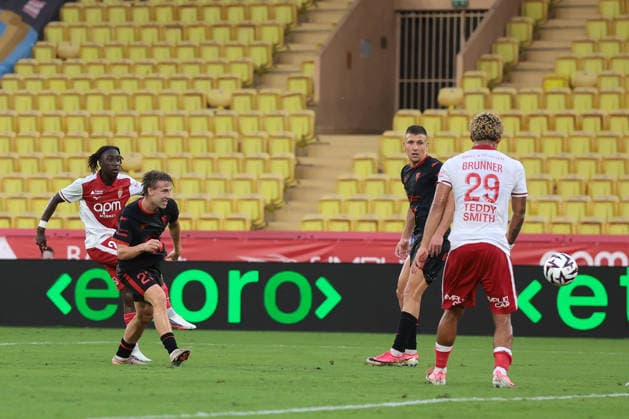 AS Monaco v Gornik Zabre - UEFA Conference League - Season 2026-2027 Monaco, Monaco, 27th August 2026. Mamadou Coulibaly of AS Monaco scores to give the hosts a 2-0 lead during the AS Monaco vs Gornik Zabre UEFA Conference League match at Stade Louis II, Monaco. Picture credit should read: Jonathan Moscrop Monaco Stade Louis II Monaco