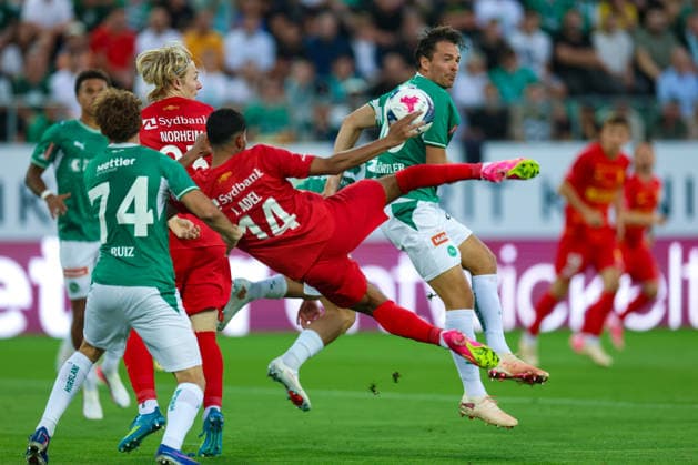 August 27, 2026, Soccer, UEFA Conference League, Playoffs, Second Leg, FC St. Gallen 1879 vs. FC Nordsjælland, Berit Sitter Stadium, St. Gallen, Switzerland. Scoring opportunity for Ibrahim Adel (14), FC Nordsjælland, at the start of the game. Photo by Urs Ottiger