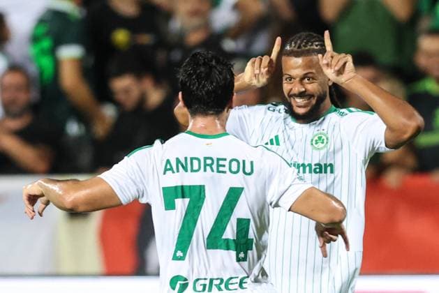 Omonoia s LoÃ¯s Diony celebrates after scoring during a soccer game between Cypriot AC Omonia Nicosia and Belgian soccer team Sint-Truidense V.V., Thursday 27 August 2026 in Nicosie, Cyprus, on the return leg of the play-off round for the UEFA Europa League league phase. STVV won the first leg 1-0. BRUNOxFAHY  x184504489x