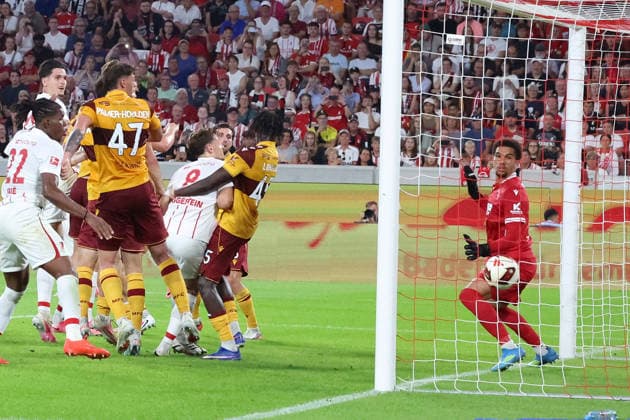 August 27, 2026, xrekx, Conference League Qualifiers, SC Freiburg vs. Motherwell FC, Igor Matanovic, SC Freiburg scores the goal, making it 2-1, Alex Paulsen, Motherwell FC, Freiburg