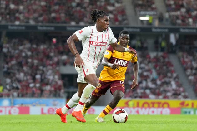 Cyriaque Irià Cyriaque Irie SC Freiburg, 22 on the ball, Germany, soccer, UEFA Conference League, playoffs, second leg, 2026–2027, SC Freiburg vs. Motherwell FC, August 27, 2026, Europa-Park Stadium, Freiburg, Freiburg, Europa-Park Stadium, Baden-Württemberg, Germany Copyright: xArnexAmbergx
