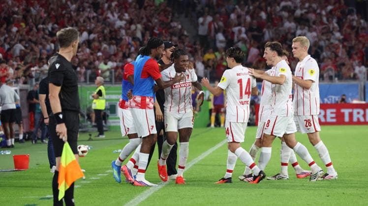 August 27, 2026, xrekx, Soccer Conference League Qualifiers, SC Freiburg vs. FC Motherwell – Goal celebration after Cyriaque Irie s goal, making the score 3–1, SC Freiburg, Freiburg