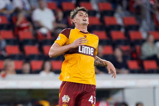 Seb Palmer Houlden, Motherwell FC, 47, facial expressions, emotions, Germany, soccer, UEFA Conference League, playoffs, 2026–2027, SC Freiburg vs. Motherwell FC, August 27, 2026, Freiburg im Breisgau, Europa-Park Stadium, Germany Copyright: xGrantxHubbsx