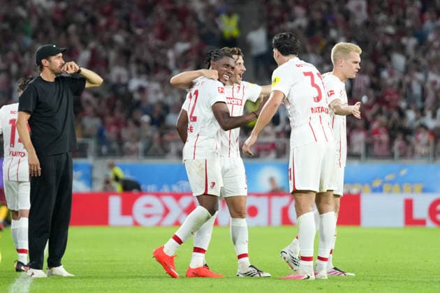 Cyriaque Irià Cyriaque Irie SC Freiburg, 22 goal celebration, emotions, shot on goal, finish, goal scored, goal, hit, Germany, soccer, UEFA Conference League, playoffs, second leg, 2026–2027, SC Freiburg vs. Motherwell FC, August 27, 2026, Europa-Park Stadium, Freiburg, Freiburg, Europa-Park Stadium, Baden-Württemberg, Germany Copyright: xArnexAmbergx