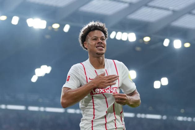 Derry Scherhant, SC Freiburg, 07 Goal celebration, Emotions, Shot on goal, Finish, Goal scored, Goal, Hit, Germany, Soccer, UEFA Conference League, Playoffs, Second leg, 2026–2027, SC Freiburg vs. Motherwell FC, August 27, 2026, Europa-Park Stadium, Freiburg, Freiburg, Europa-Park Stadium, Baden-Württemberg, Germany Copyright: xArnexAmbergx