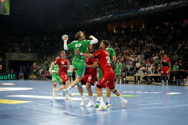 Handball, 1st Handball Bundesliga, Füchse Berlin vs. MT Melsungen, August 27, 2026, Max Schmeling Halle, Berlin, Shot on Goal 19, Mathias Gidsel Handball, 1st Handball Bundesliga, Füchse Berlin vs. MT Melsungen, August 27, 2026, Max Schmeling Halle, Berlin, Shot on Goal 19, Mathias Gidsel Copyright: xBEAUTIFULxSPORTS E.Schneiderx